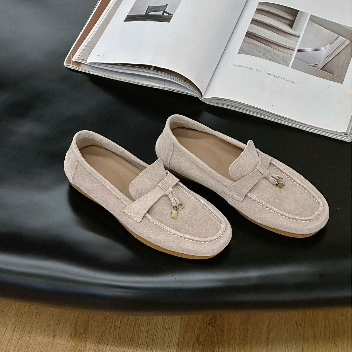 British Cow Split Retro Easy Matching Flat Metal Buckle Small Loafers