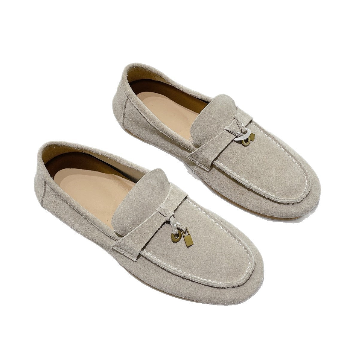 British Cow Split Retro Easy Matching Flat Metal Buckle Small Loafers